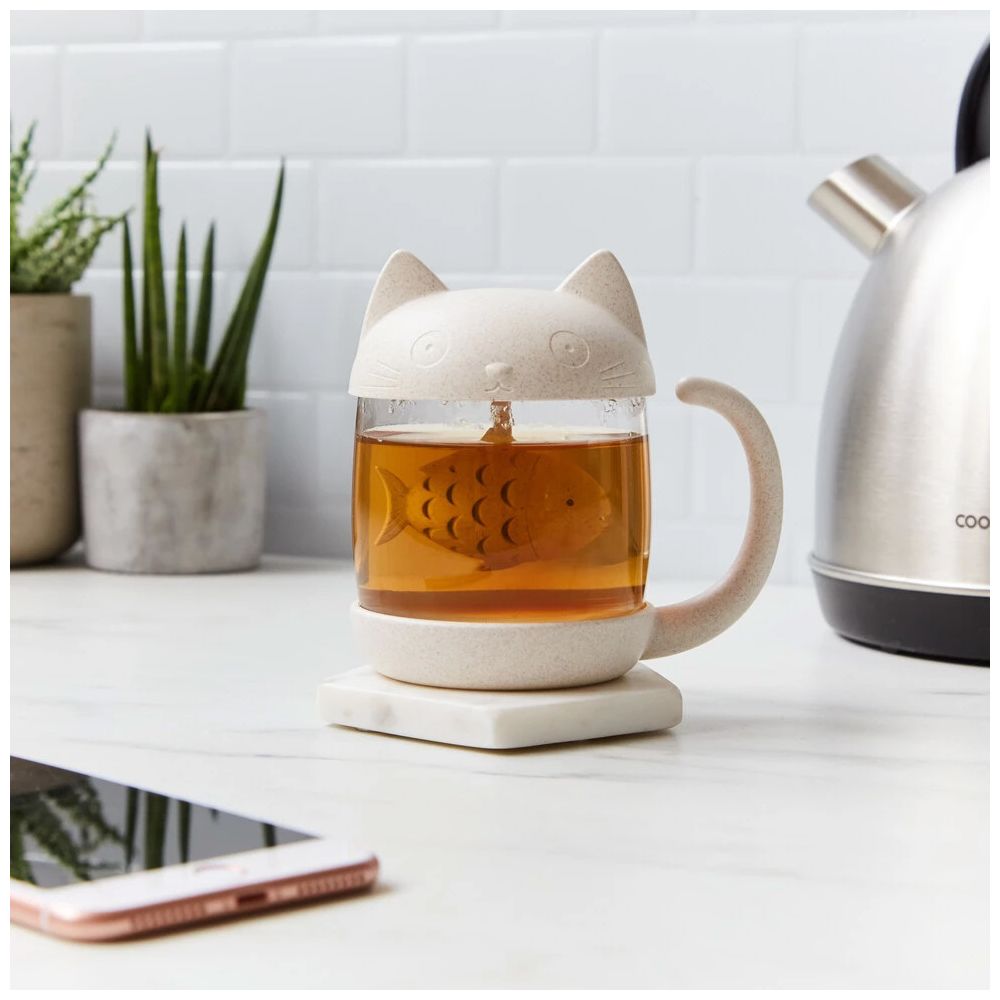 Katzen Teeglas mit Fisch Tee-Ei