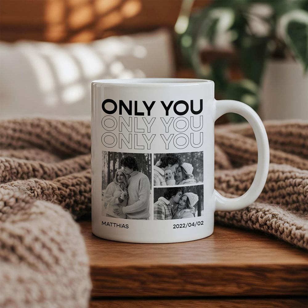 Personalisierbare Tasse mit Schwarz Weiß Fotos und Text Personalisierbare Tasse mit Schwarz Weiß Fotos und Text