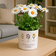 Personalisierbarer Blumentopf mit Geburtsblumen - 5 Blumen - Design