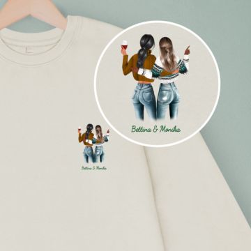 Personalisierbare Pullover-Illustration zwei Freundinnen