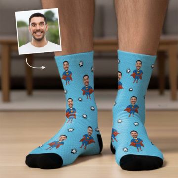 Personalisierbare Socken mit Gesicht und Superhelden