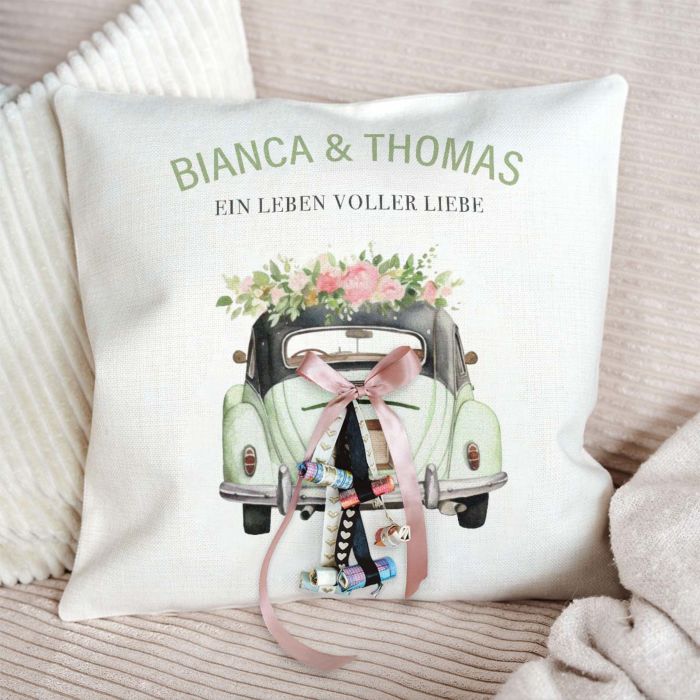 Personalisierbarer Kissenbezug als Geldgeschenk zur Hochzeit Personalisierbarer Kissenbezug als Geldgeschenk zur Hochzeit