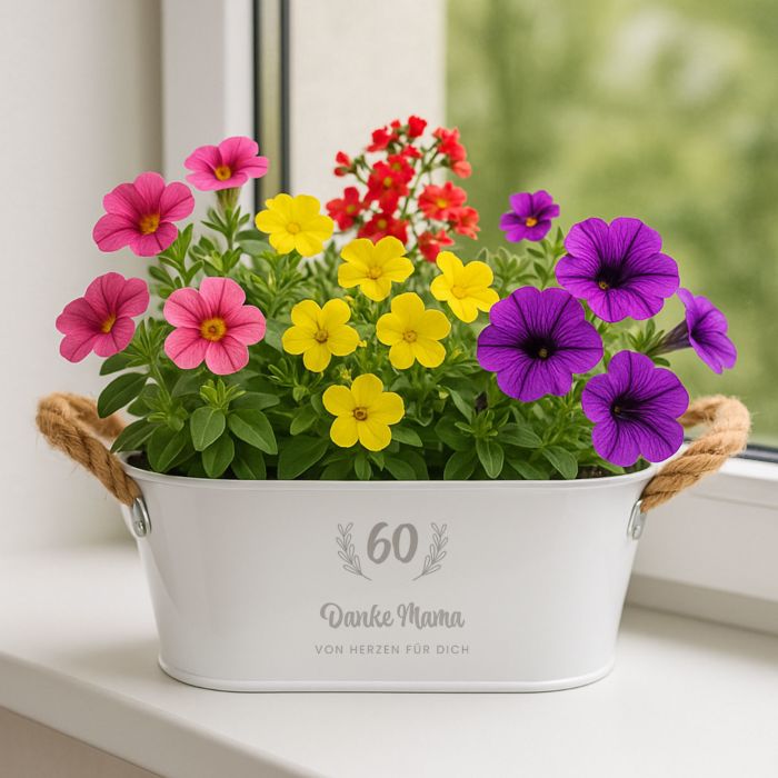 Personalisierbarer Blumenkasten mit Kranz und Text Personalisierbarer Blumenkasten mit Kranz und Text