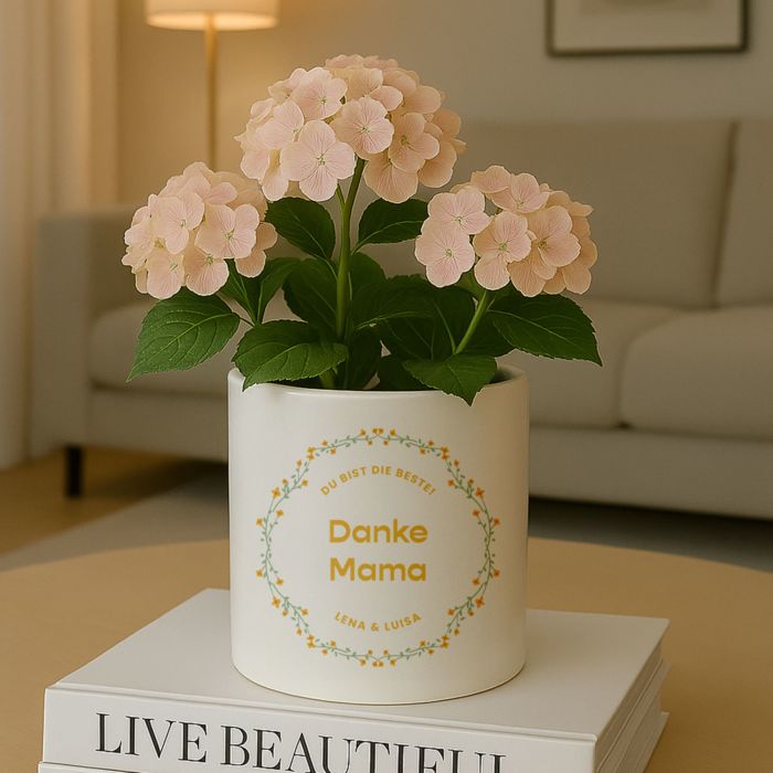 Personalisierbarer Blumentopf mit Text und Kranz Personalisierbarer Blumentopf mit Text und Kranz