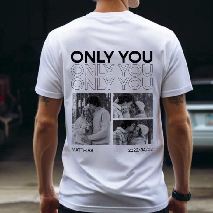 Personalisierbares T-Shirt mit Schwarz Weiß Fotos und Text