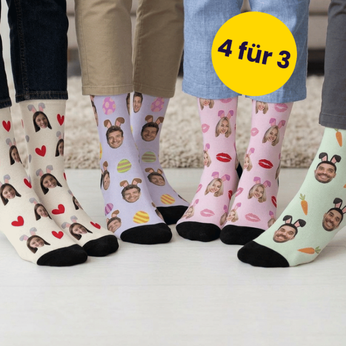 Geschenkset Ostersocken 4er Set mit Gesicht und Hasenohren Geschenkset Ostersocken 4er Set mit Gesicht und Hasenohren