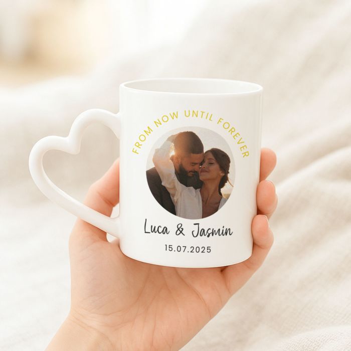 Personalisierbare Tasse mit Foto und 3 Zeilen