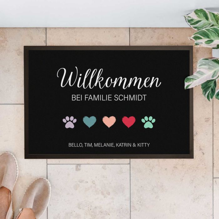 Personalisierbare Fußmatte mit Symbolen und Namen Personalisierbare Fußmatte mit Symbolen und Namen