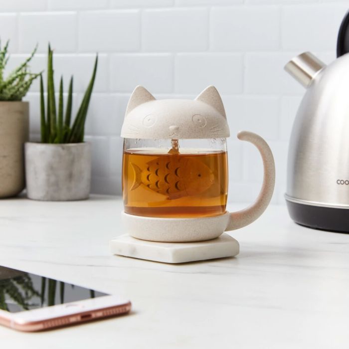 Katzen Teeglas mit Fisch Tee-Ei Katzen Teeglas mit Fisch Tee-Ei