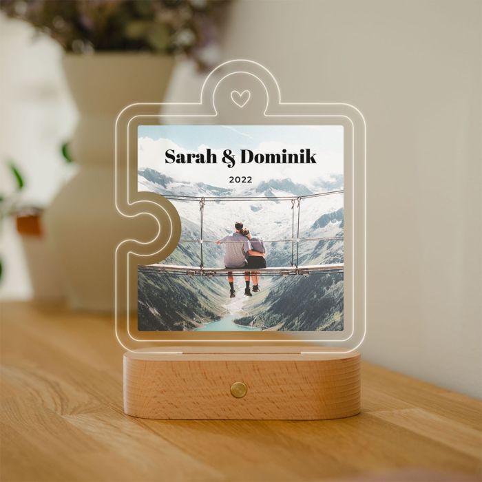Personalisierbare LED-Lampe Puzzle Teil mit Foto und Text Personalisierbare LED-Lampe Puzzle Teil mit Foto und Text