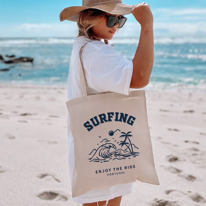 Personalisierbarer Jutebeutel mit Urlaubs-Illustration Personalisierbarer Jutebeutel mit Urlaubs-Illustration