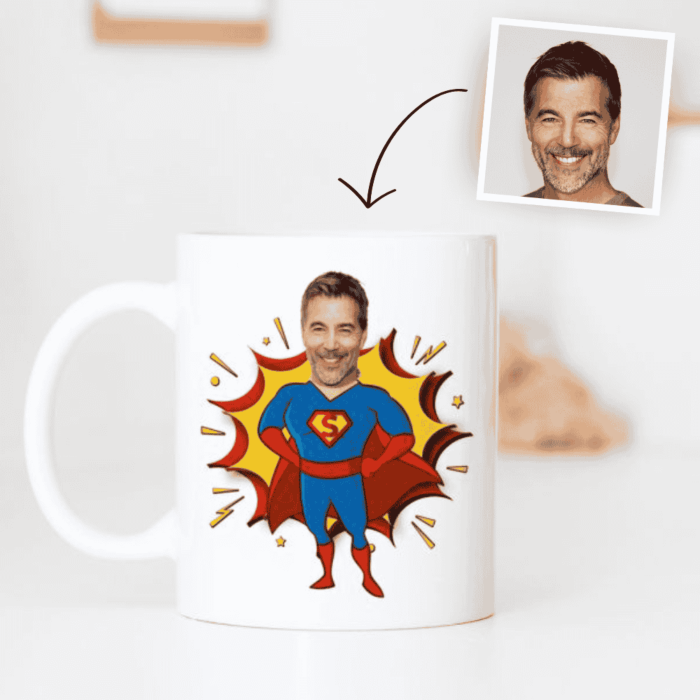 Personalisierbare Superhelden Tasse mit Gesicht Personalisierbare Superhelden Tasse mit Gesicht