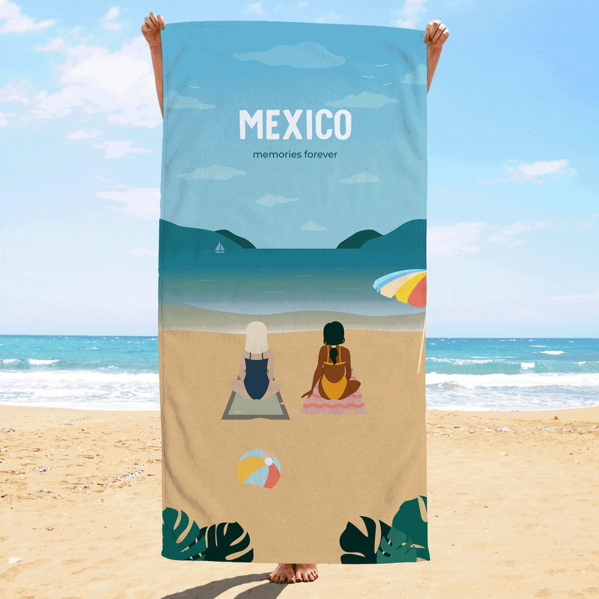Personalisierbare Handtuch-Illustration Freundinnen Strand