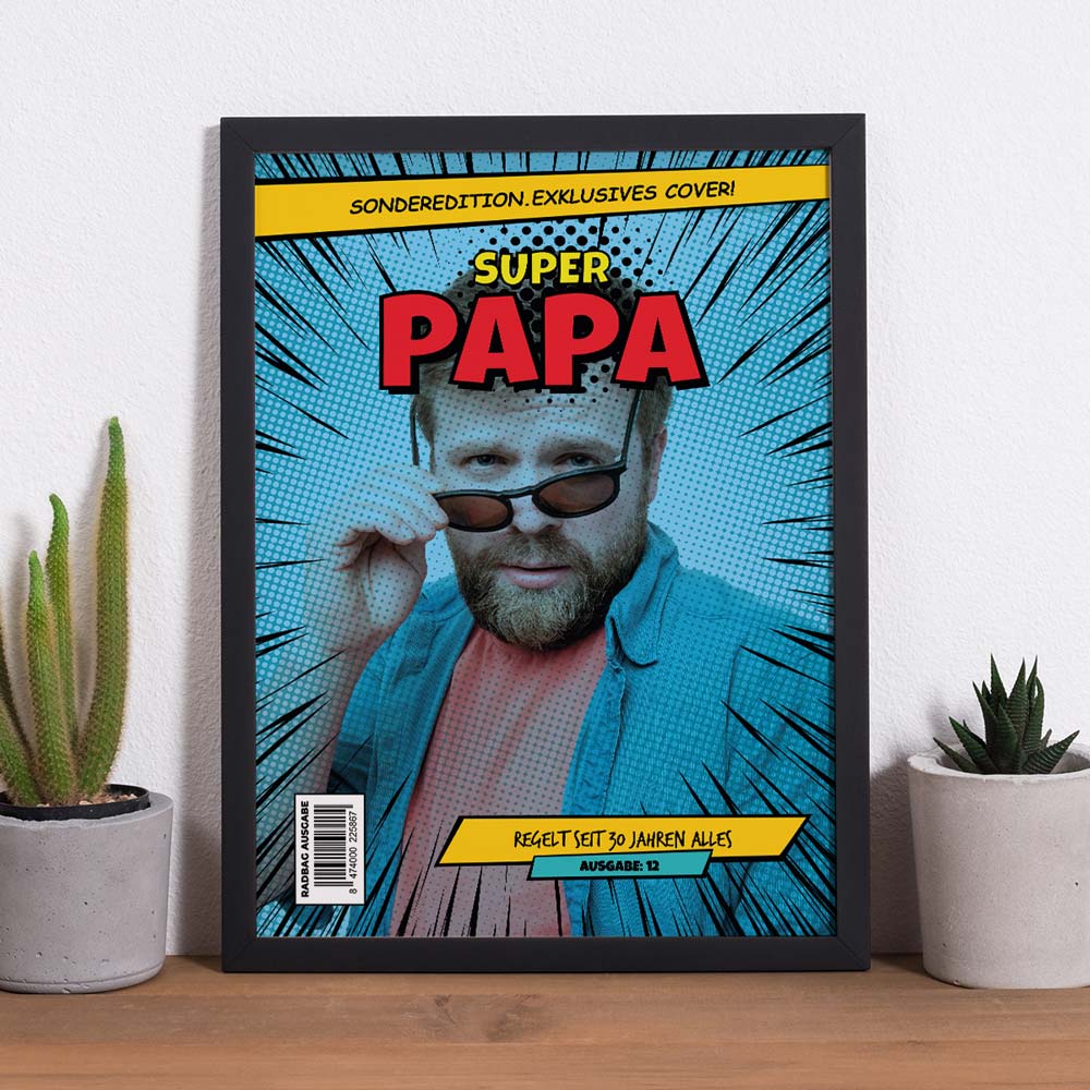 Geschenke für Papa Personalisierbares Poster mit Text und Bild im Comic-Stil